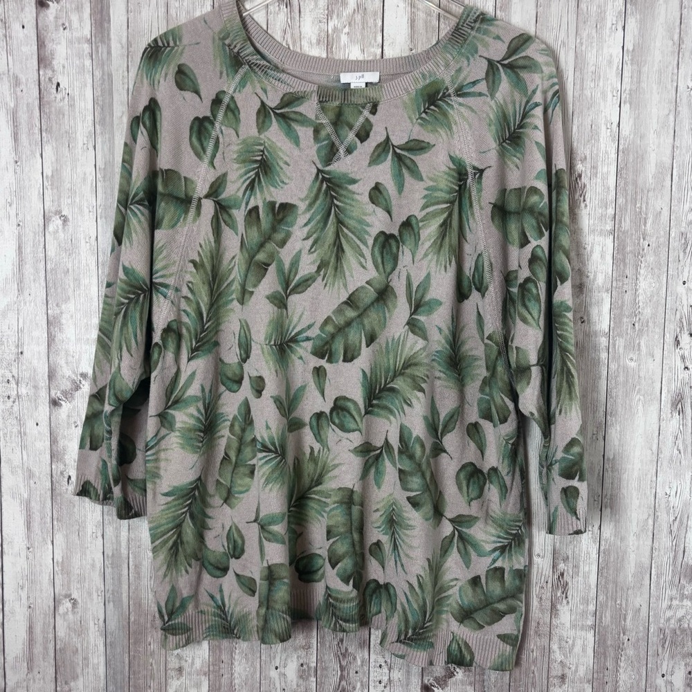 J. Jill Palm Leaf Salt Royal Palm Raglan Sweater
